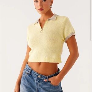 Yellow Knit Polo Crop Top